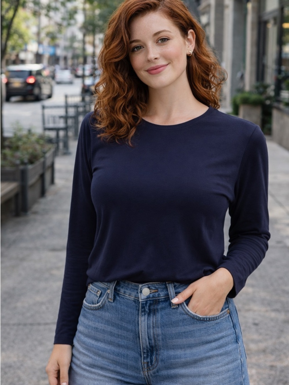 Elegant Navy Long Sleeve Women's bodysuit